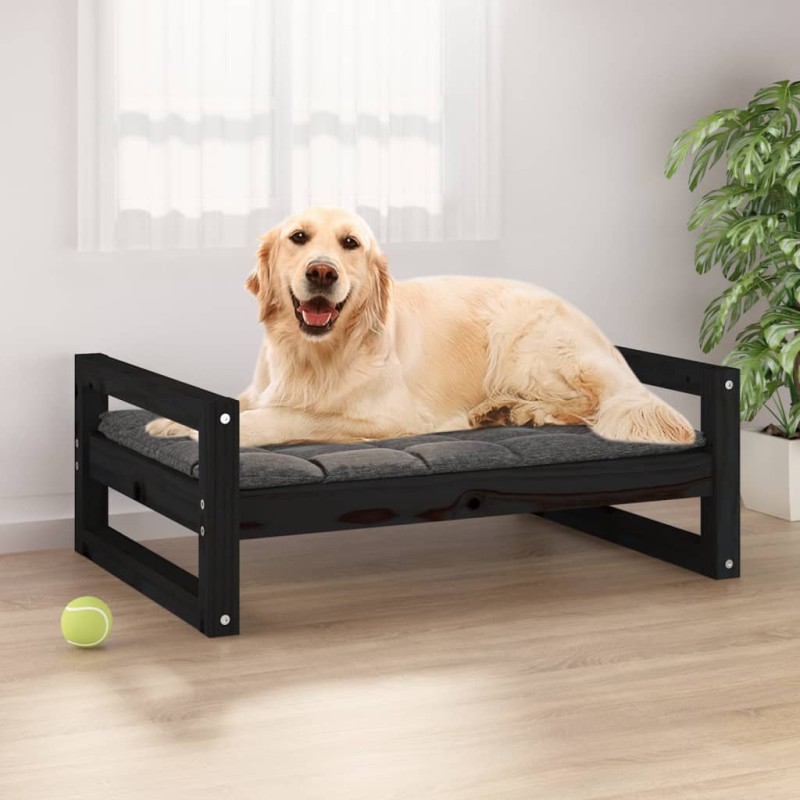 vidaXL Cama para perros madera maciza de pino negro 75,5x55,5x28 cm vidaXL Cama para perros madera maciza de pino negro 75,5x55,5x28 cm