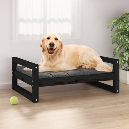 vidaXL Cama para perros madera maciza de pino negro 75,5x55,5x28 cm