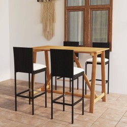 vidaXL Conjunto de bar para jardín 5 piezas con cojines negro