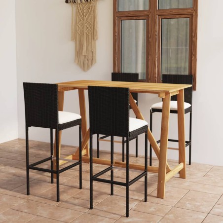 vidaXL Conjunto de bar para jardín 5 piezas con cojines negro