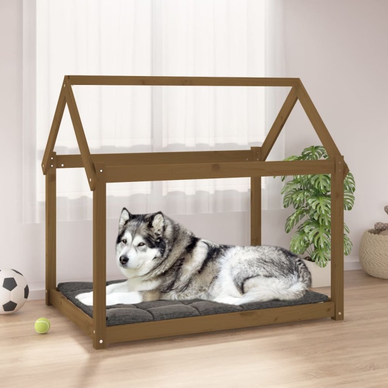 vidaXL Cama para perros madera maciza pino marrón miel 111x80x100 cm vidaXL Cama para perros madera maciza pino marrón miel 111x80x100 cm