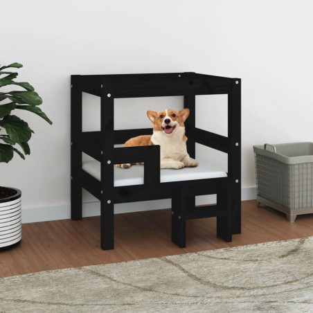  vidaXL Cama para perros madera maciza de pino negro 55,5x53,5x60 cm