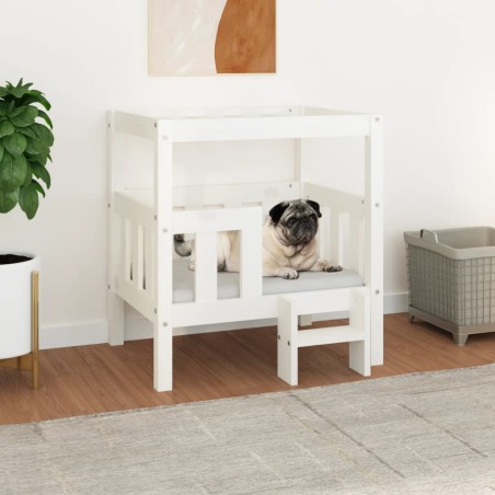  vidaXL Cama para perros madera maciza de pino blanco 65,5x43x70 cm