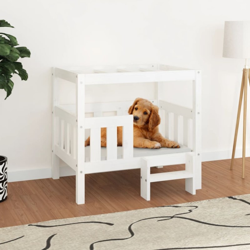 vidaXL Cama para perros madera maciza de pino blanco 75,5x63,5x70 cm vidaXL Cama para perros madera maciza de pino blanco 75,5x63,5x70 cm