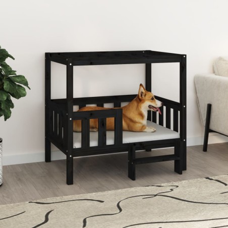 vidaXL Cama para perros madera maciza de pino negro 95,5x73,5x90 cm