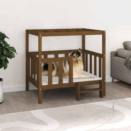  vidaXL Cama perros madera maciza pino marrón miel 105,5x83,5x100 cm