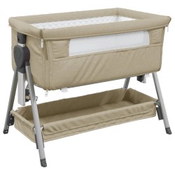 vidaXL Cuna con colchón tela de lino gris taupe