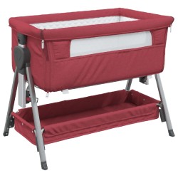 vidaXL Cuna con colchón tela de lino rojo
