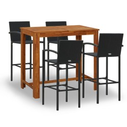 vidaXL Conjunto de bar para jardín 5 piezas negro