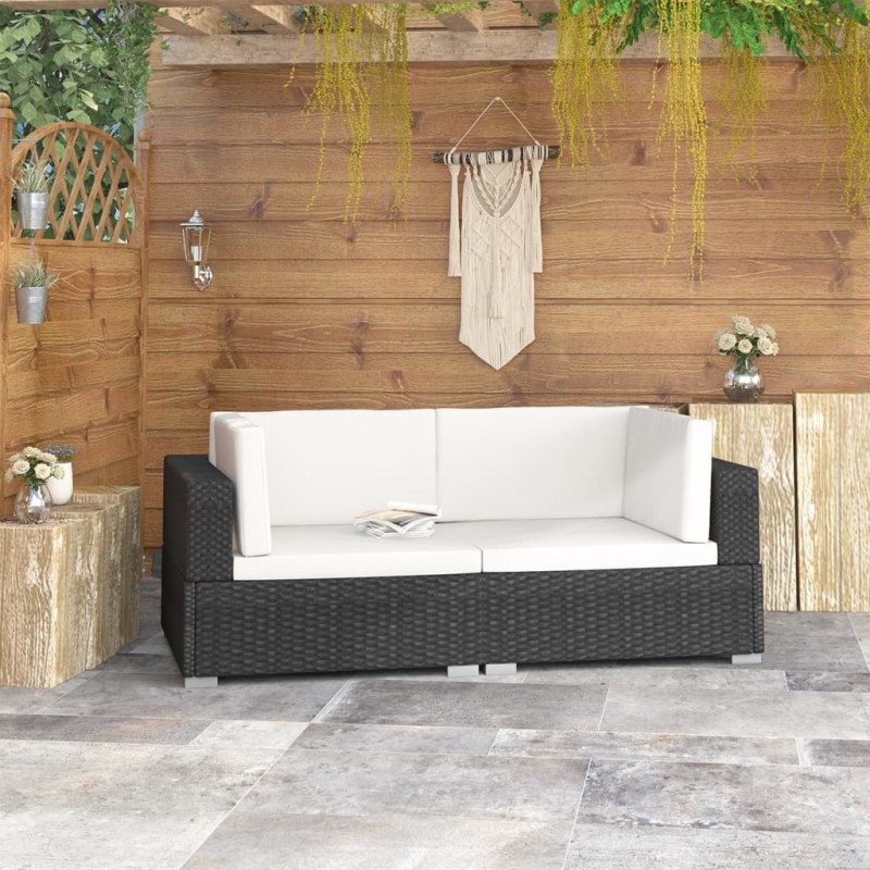 vidaXL Asiento seccional de esquina con cojines 2 pzas ratán PE negro vidaXL Asiento seccional de esquina con cojines 2 pzas ratán PE negro