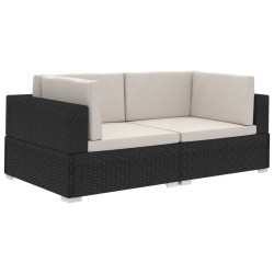 vidaXL Asiento seccional de esquina con cojines 2 pzas ratán PE negro