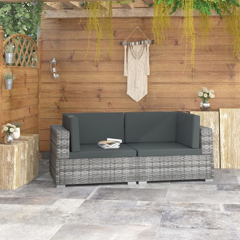 vidaXL Asiento seccional de esquina con cojines 2 pzas ratán PE gris vidaXL Asiento seccional de esquina con cojines 2 pzas ratán PE gris