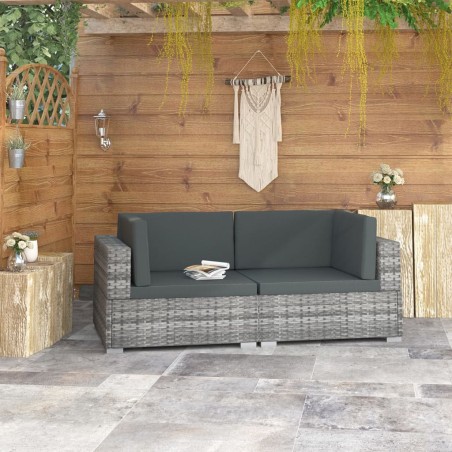 vidaXL Asiento seccional de esquina con cojines 2 pzas ratán PE gris