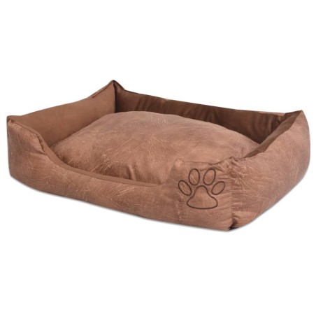 vidaXL Cama para perro con cojín PU cuero artificial talla M beige