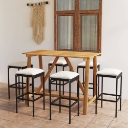 vidaXL Conjunto de bar para jardín 7 piezas con cojines negro