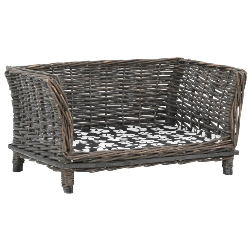 vidaXL Cesta para perros con cojín sauce natural gris 50x33x30 cm
