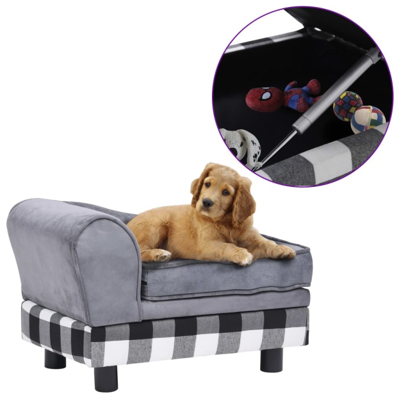 vidaXL Sofá para perro gris felpa 57x34x36 cm