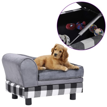 vidaXL Sofá para perro gris felpa 57x34x36 cm