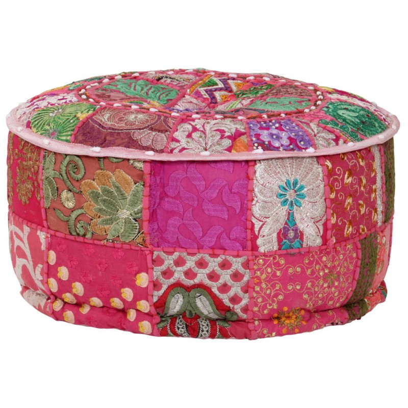 vidaXL Puf redondo de pachtwork algodón hecho a mano 40x20 cm rosa