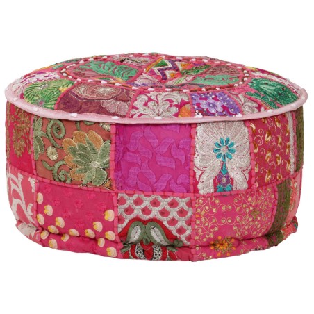vidaXL Puf redondo de pachtwork algodón hecho a mano 40x20 cm rosa