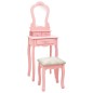 vidaXL Juego de tocador y taburete madera paulownia rosa 50x59x136 cm vidaXL Juego de tocador y taburete madera paulownia rosa 50x59x136 cm