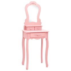 vidaXL Juego de tocador y taburete madera paulownia rosa 50x59x136 cm