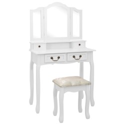 vidaXL Juego de tocador y taburete madera paulownia blanco 80x69x141cm