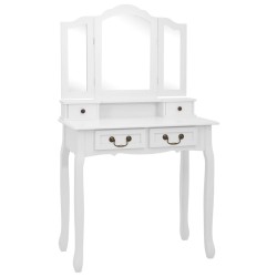 vidaXL Juego de tocador y taburete madera paulownia blanco 80x69x141cm