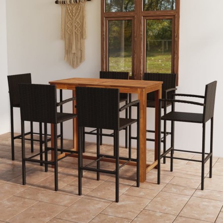 vidaXL Conjunto de bar para jardín 7 piezas marrón