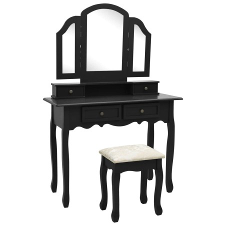 vidaXL Set de tocador y taburete madera paulownia negro 100x40x146 cm 
