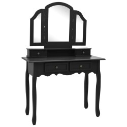 vidaXL Set de tocador y taburete madera paulownia negro 100x40x146 cm 