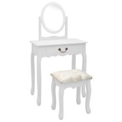 vidaXL Tocador y taburete madera paulownia y MDF blanco 65x36x128 cm