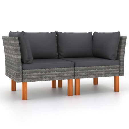 vidaXL Sofás de esquina 2 uds ratán sintético y madera de eucalipto