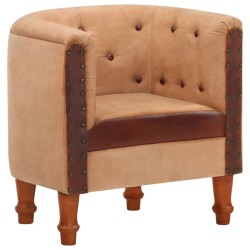 vidaXL Sillón cúbico de cuero auténtico y madera maciza mango marrón