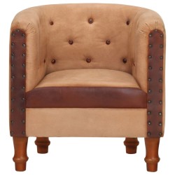 vidaXL Sillón cúbico de cuero auténtico y madera maciza mango marrón