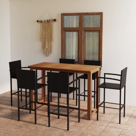vidaXL Conjunto de bar para jardín 7 piezas negro