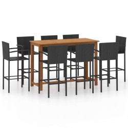 vidaXL Conjunto de bar para jardín 9 piezas negro