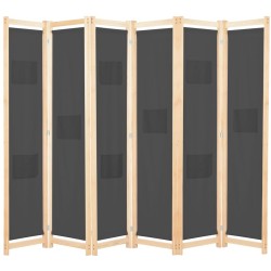vidaXL Biombo divisor de 6 paneles de tela gris 240x170x4 cm
