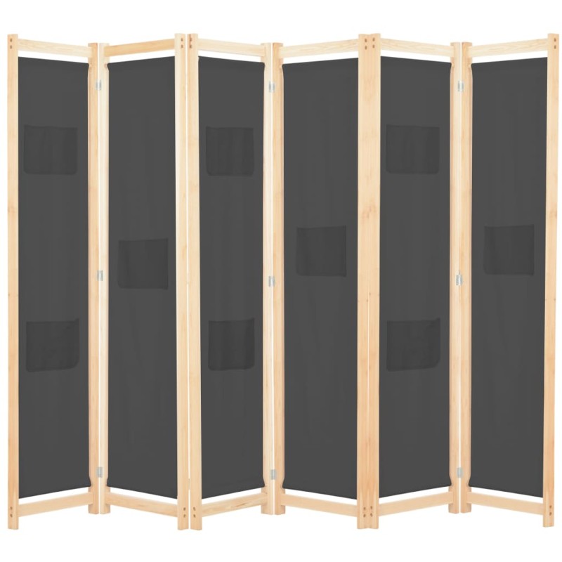 vidaXL Biombo divisor de 6 paneles de tela gris 240x170x4 cm vidaXL Biombo divisor de 6 paneles de tela gris 240x170x4 cm