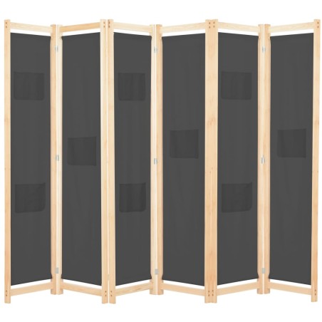 vidaXL Biombo divisor de 6 paneles de tela gris 240x170x4 cm