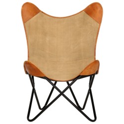 vidaXL Silla Butterfly mariposa de cuero auténtico marrón y lona