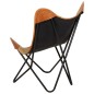vidaXL Silla Butterfly mariposa de cuero auténtico marrón y lona vidaXL Silla Butterfly mariposa de cuero auténtico marrón y lona