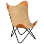 vidaXL Silla Butterfly mariposa de cuero auténtico marrón y lona vidaXL Silla Butterfly mariposa de cuero auténtico marrón y lona