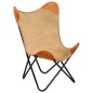 vidaXL Silla Butterfly mariposa de cuero auténtico marrón y lona vidaXL Silla Butterfly mariposa de cuero auténtico marrón y lona