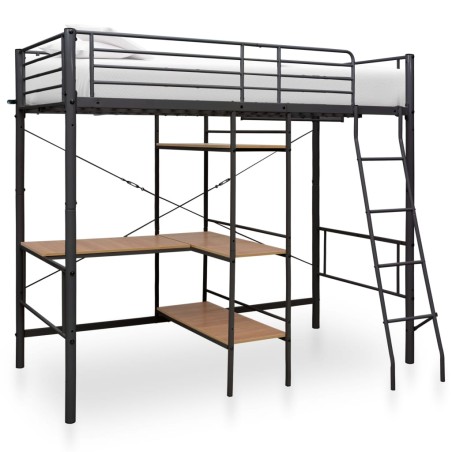 vidaXL Estructura de litera con mesa de metal gris 90x200 cm