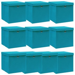 vidaXL Caja de almacenaje con tapa 4 uds tela azul celeste 32x32x32 cm