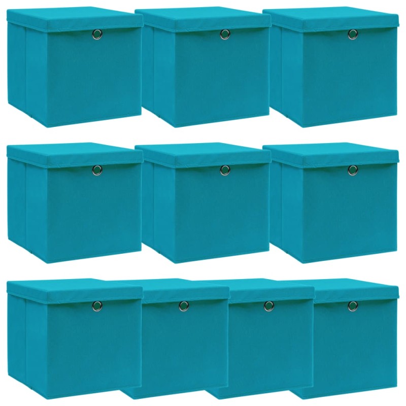 vidaXL Caja de almacenaje con tapa 4 uds tela azul celeste 32x32x32 cm vidaXL Caja de almacenaje con tapa 4 uds tela azul celeste 32x32x32 cm