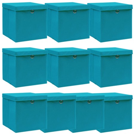 vidaXL Caja de almacenaje con tapa 4 uds tela azul celeste 32x32x32 cm