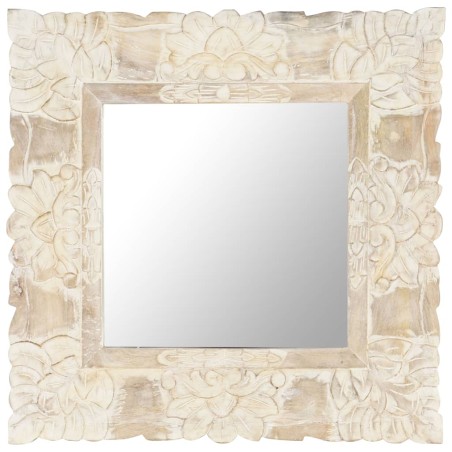 vidaXL Espejo de madera maciza de mango blanco 50x50 cm