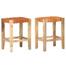 vidaXL Taburetes de bar 2 piezas cuero auténtico marrón 60 cm